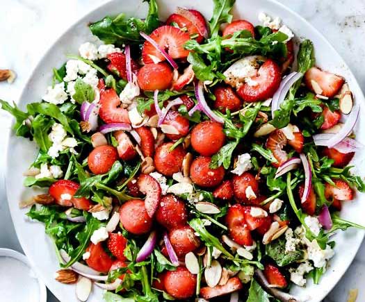 Watermelon, Strawberry & Arugula Salad